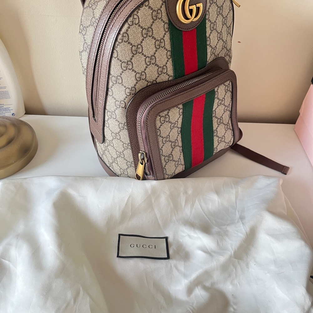 Gucci Brown and Beige Backpack with Red and Green Accents - Picture 8 of 8